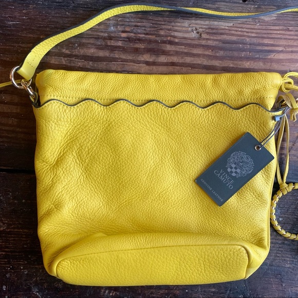 vince camuto yellow leather bucket bag wave design NWT sulfur Nordstrom purse - Picture 3 of 7